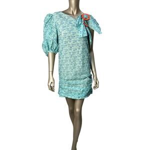 Nadya Dzyak Turquoise Bow Decorative Rings Mini Dress Sz.38